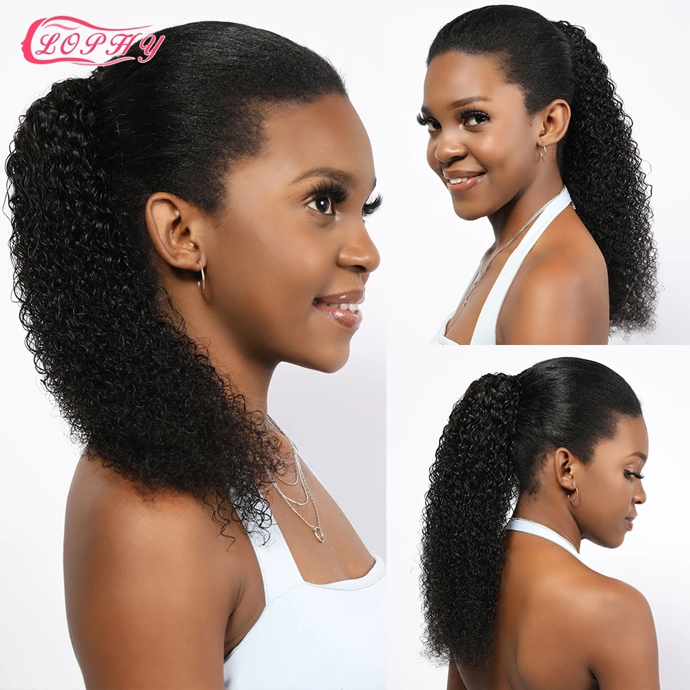 

Afro Kinky Curly Ponytail Human Hair For Women Remy Hair Brazilian Wavy Wrap Around Drawstring Ponytail Clip In Hair Extension