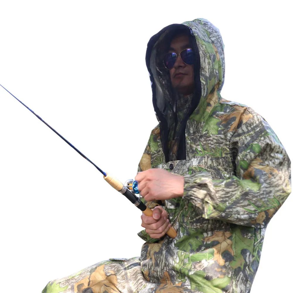 NEW Outdoor Spring Autumn Bionic Camouflage Hunting Clothing Anti-mosquito Hooded Scratchproof Camo Suit for Hunting Fishing