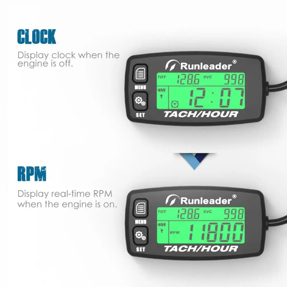 Enhanced Motorcycle Engine Hour & RPM Backlit Tachometer - Resettable Gauge