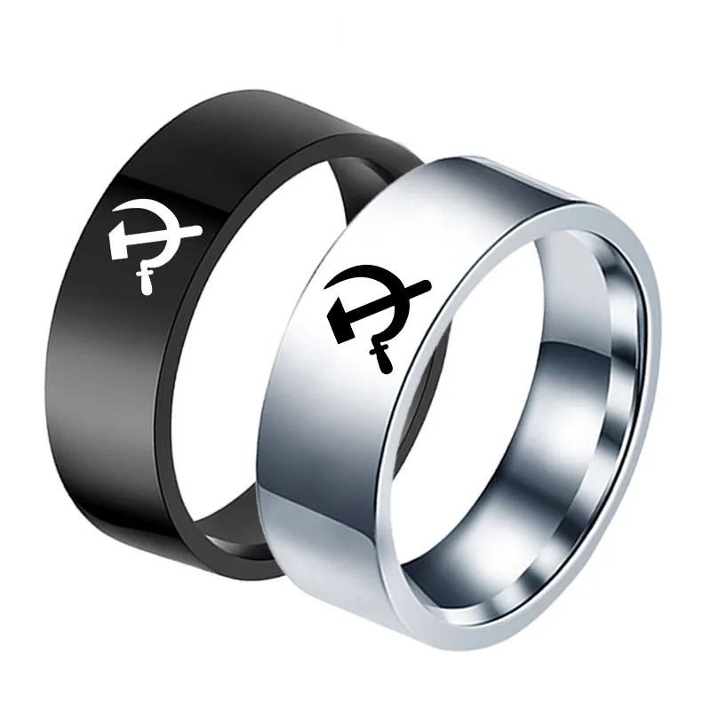 Hammer and Sickle Ring Titanium Steel Rings 8mm Men's Ring finger ring Cocktail for Anniversary Gift