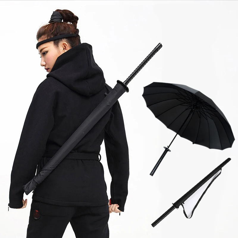 GQIYIBBEI Stylish 6 models Black Samurai Ninja Sword Long-handle Rain Gear Umbrellas Semi-automatic Open Close 8, 16 or 24 Ribs