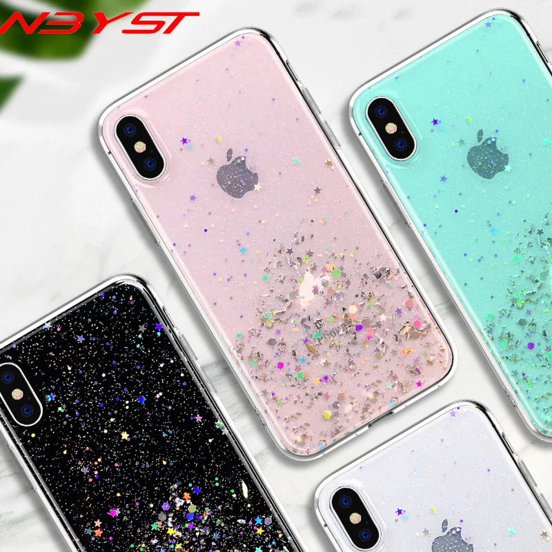 

Fashion Bling Glitter Shinning Sky Star Soft Rubber Back Cover For iPhone Xs Max Xr X 8 7 6 6S Plus 8Plus Case Shell Capa Fundas