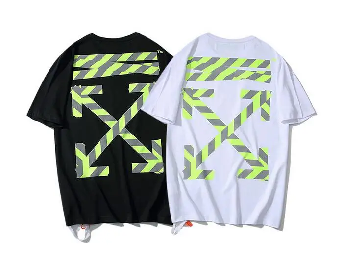 

19ss Off-White OW 3M reflective warning line Men Women Couple Lovers models Fashion Cotton Round neck Short sleeve T-shirt