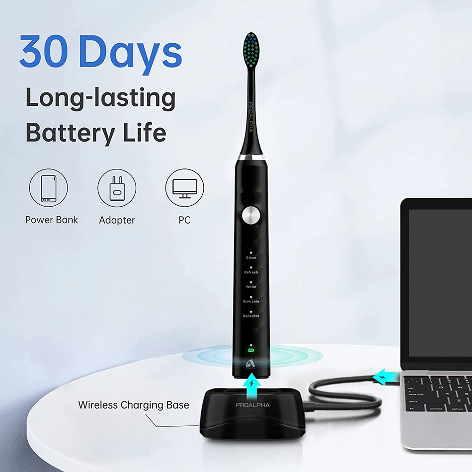 Sonic Electric Toothbrushes for travel Proalpha with Timer 5 Modes waterproof Rechargeable Whitening Adults Tooth brush with box