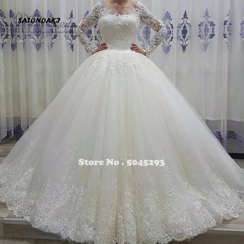 SATONOAKI Vestido de Noiva Пышное Новое поступление свадебное платье с длинным рукавом Кружевное бальное платье Свадебные платья платье невесты с блестками