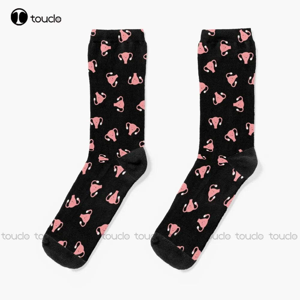 

New Crazy Happy Uterus In Black, Small Repeat Socks White Socks Women Personalized Custom Unisex Adult Socks Teen Socks