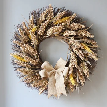 

Autumn Grain Wreath Flower Artificial Front Door Wedding Wall Home Decors Thanksgiving Decoration Wreath Wheat Ear Grain Harvest