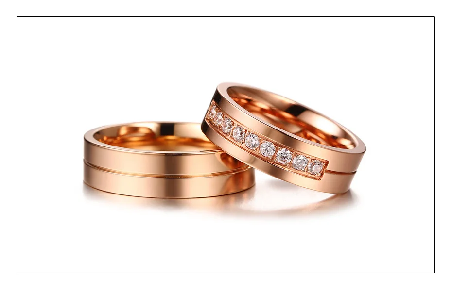 Meaeguet Rose Gold Color Stainless Steel Wedding Bands For Women Men Cubic Zirconia Engagement Ring Couples Promise Jewelry (3)