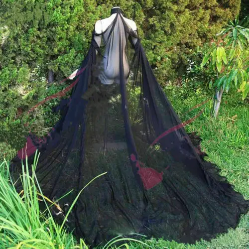 

Black chiffon Cape Elegant Wedding Jacket Bride Warps Long Train Evening Dress Coat Women Bolero For Wedding accessories cloak