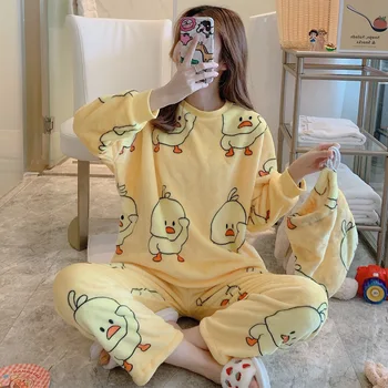 

2020 womens pajamas set Winter Thick Warm Flannel Pajama Sets Cartoon Pyjamas Women Homewear Animal Sleepwear Female Pajama