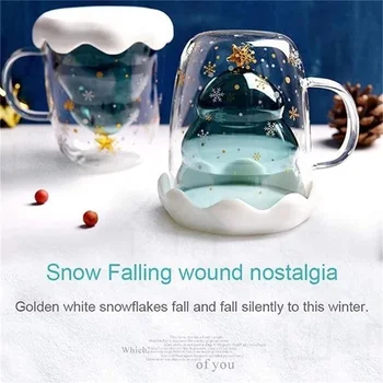 

Christamas Tree Glass Cup Double Walled Glass Snowflake Anti-scalding Insulated Coffee Mugs DNJ998