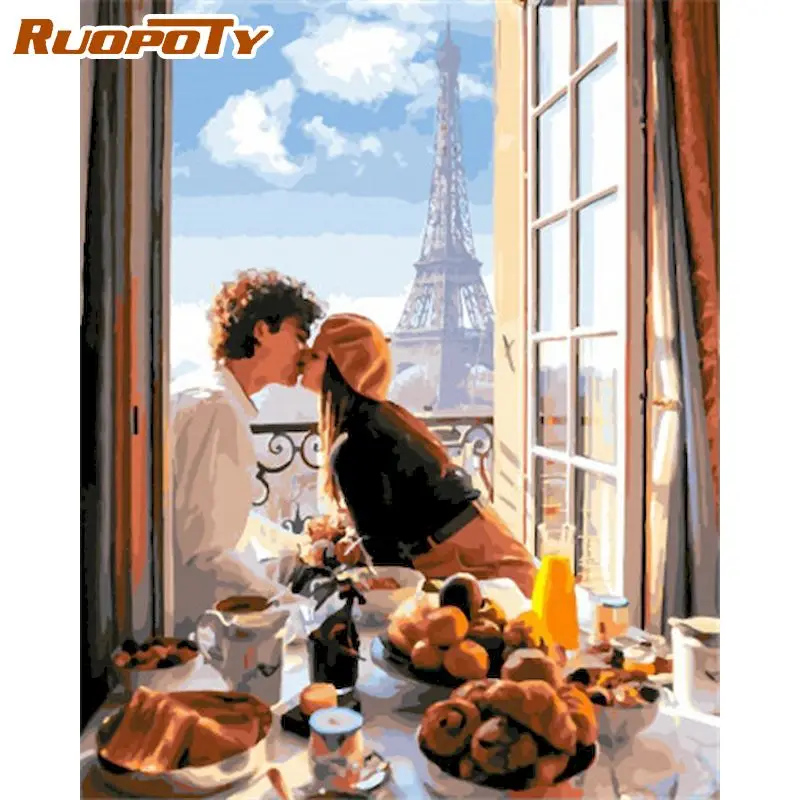 

RUOPOTY Frame Comantic Paris DIY Painting By Numbers Figure painting Paint By Numbers For Home Wall Art Picture Unique Gift