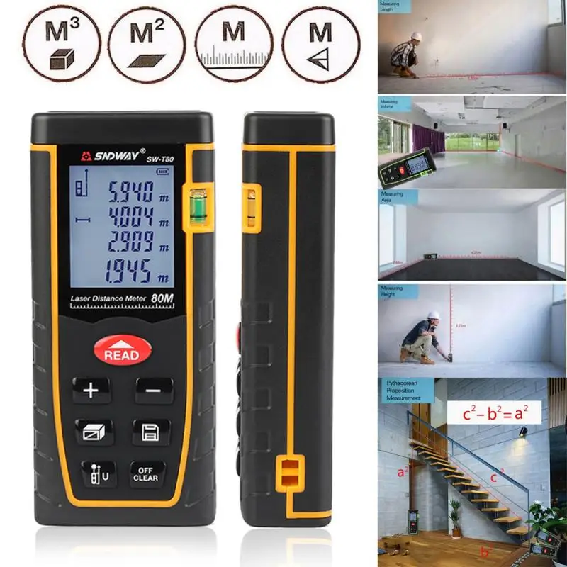 Laser Rangefinder Distance Meter Electronic Roulette Laser Tape Measure Range Finder Digital Ruler m дальномер 80m