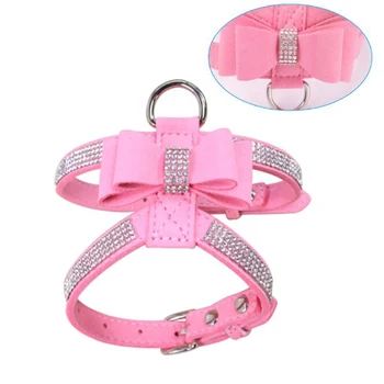 

Rhinestone Pet Puppy Dog Harness Velvet & Leather Leash For Small Dog Puppy Cat Chihuahua Pink Collar Pet Products