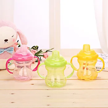 

260ml Baby Straw Cup Bottle Children Learn Feeding Drinking Handle Bottle Kids Straw Juice Water Bottles high quality