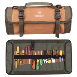 Rollo de herramientas plegable para electricista, bolsas de almacenamiento, asas de transporte, organizador de rollo, bolsa de herramientas rodante de lona