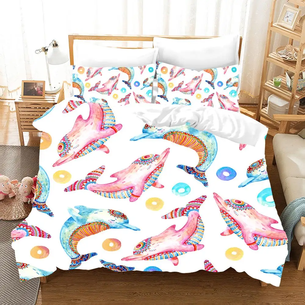 Cartoon Shark Bedding Set White Backdrop Bedroom Decor 100% Microfiber Hypoallergenic Zipper 1PC Duvet Cover with Pillowcases | Дом и сад