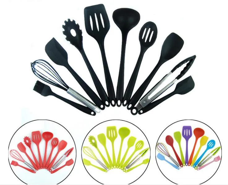 

10pcs/lot Kitchen Cookware Set Nonstick Silicone Spatula Spoon Oil Brush BBQ Clip Kitchen Utensils DIY Baking Tools XB 023