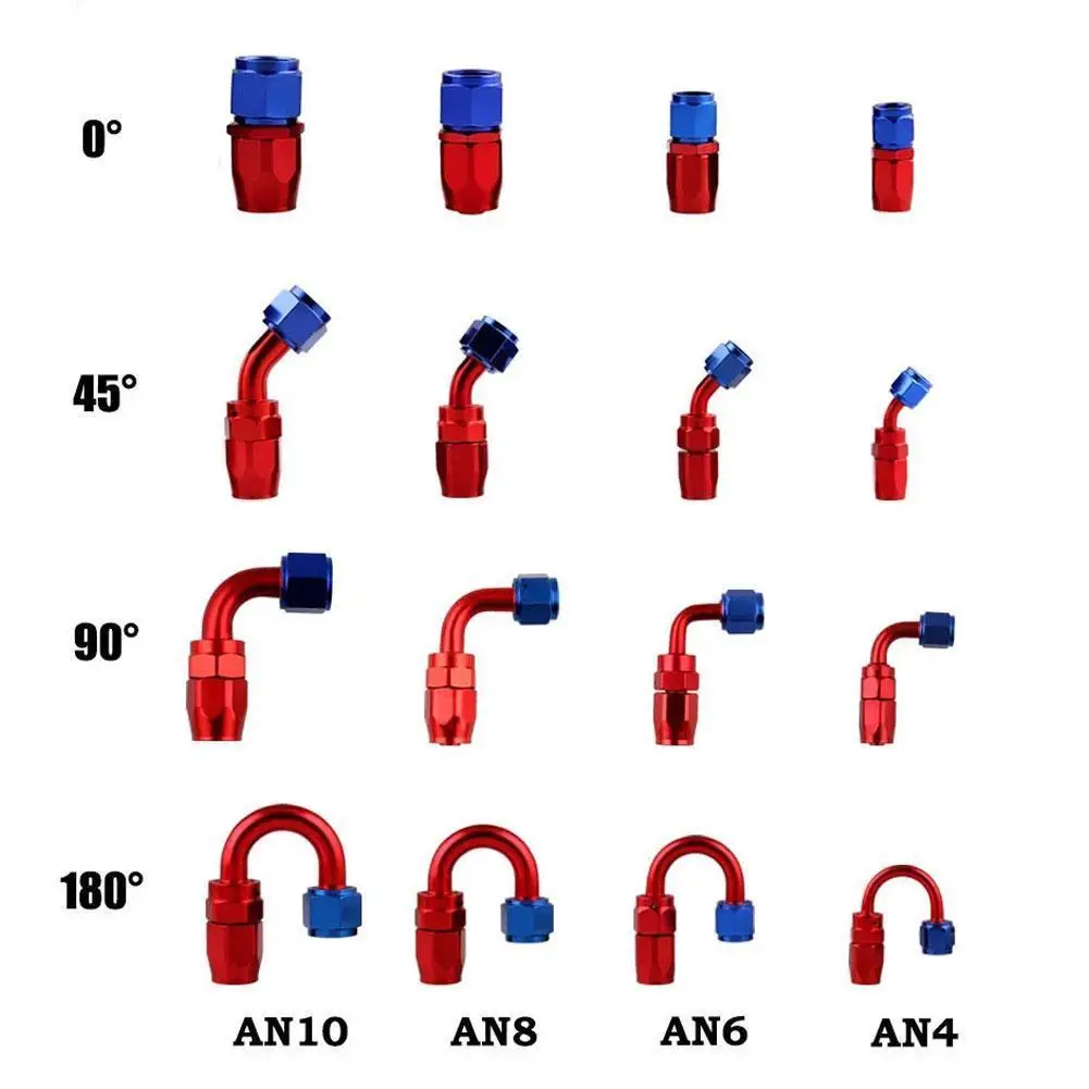 AN4/AN6/AN8/AN10 прямые 0 °/45 °/90 °/180 ° градусов Алюминий поворотный концевой фитинг
