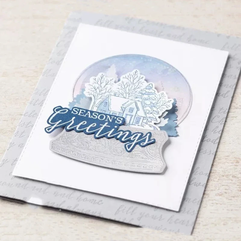 Season's Greetings Metal Cutting Dies and Rubber Stamps for DIY Scrapbooking Crafts Stencil Card Make Album Sheet Decor Die Cut