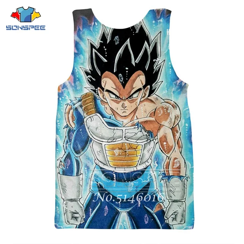 SONSPEE аниме Жемчуг дракона Гоку Супер Saiyan 3D печать Harajuku летняя майка унисекс повседневные забавные рубашки без рукавов жилет t107