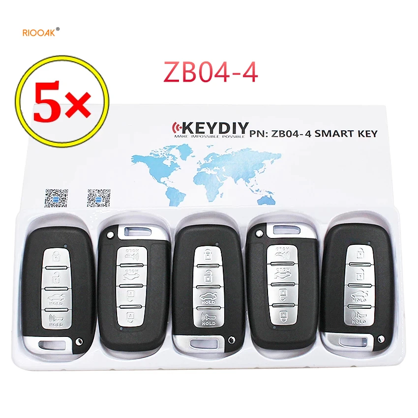 RIOOAK 5PCS/LOT Universal KEYDIY ZB04-4 KD Smart Key Remote for KD-X2/KD900/KD200/KD MINI/URG200 key programmer for kia soul