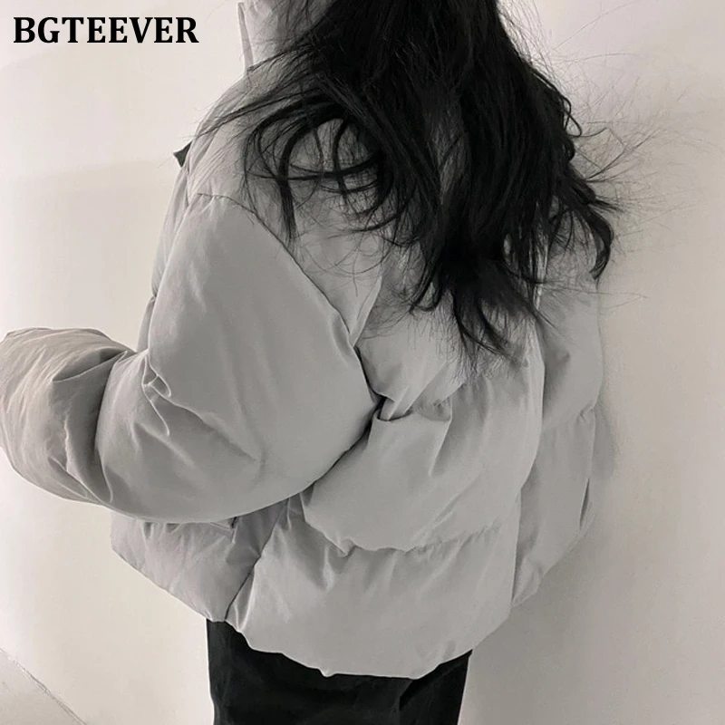 BGTEEVER Chic Winter Turtleneck Thicken Warm Women Down Jacket Full Sleeve Zippers Loose Casual Cotton Padded Female Parkas 2021