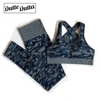 

2 Piece Women Camo Seamless Leggings High Waisted Booty Leggings Gym Sport Pants Tummy Control Yoga Pants Yoga Set