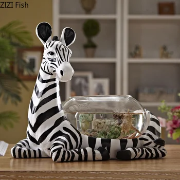 Creative Zebra Mini Fish Tank Decoration Small Ornaments Desk Aquarium Desktop Turtle Tank Home Decoration Living Room Crafts 1