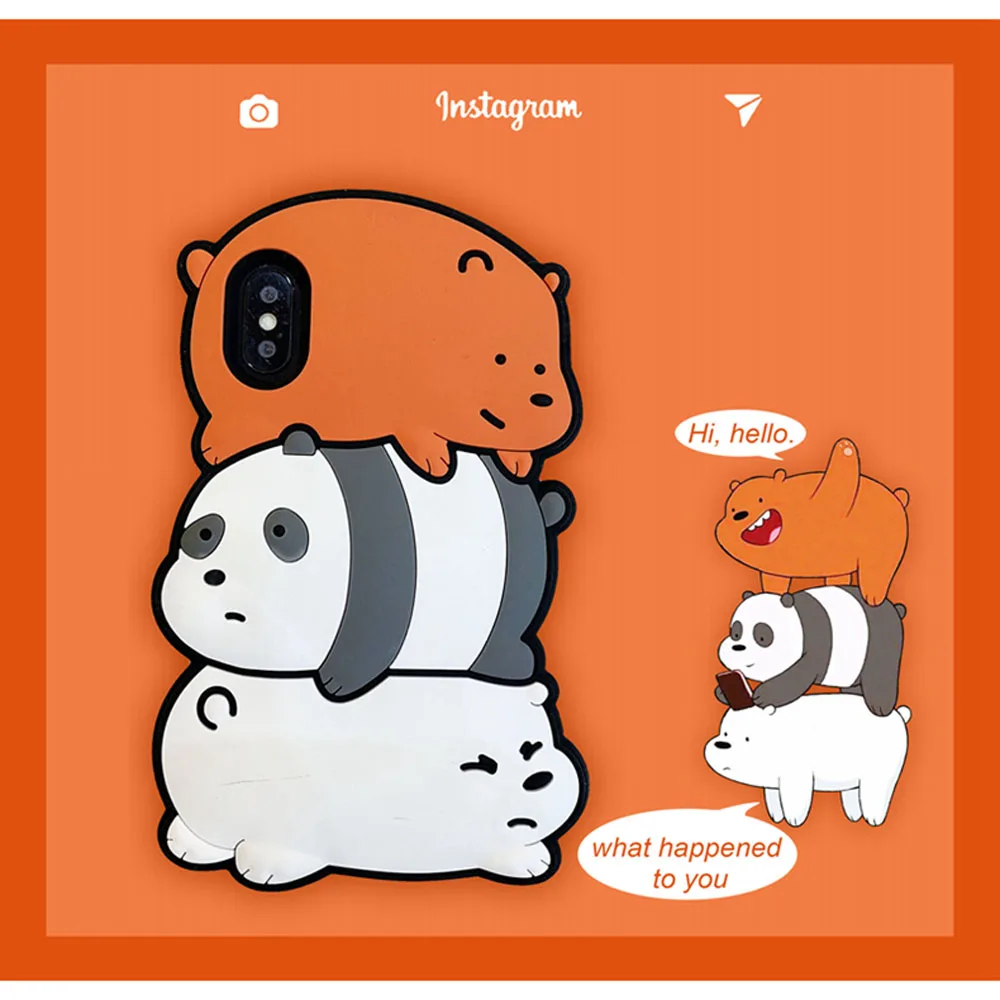 Fashion Cute 3D Cartoon Stacked Bear Three Bears Phone Case for iPhone 6 6S 7 8 Plus X XR XS MAX 11 Pro Max Soft Silica gel Cove