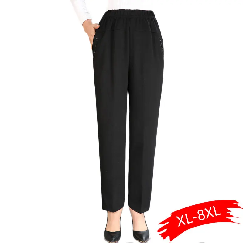 Günstige Mittleren alters Großmutter Plus Samt Hose Mode Beiläufige Lose Elastische Taille Frauen Hosen Große Größe Warme Weibliche Winter Hosen