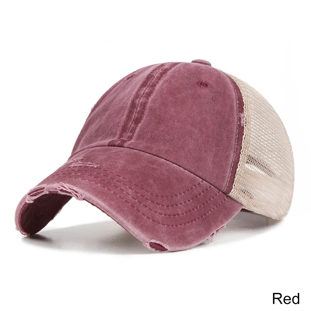Мытый конский хвост бейсболка для женщин Snapback шляпа Женская Сетка Дальнобойщик Кепка s модная летняя кепка для девочек регулируемая спортивная шапка Кепка - Цвет: C