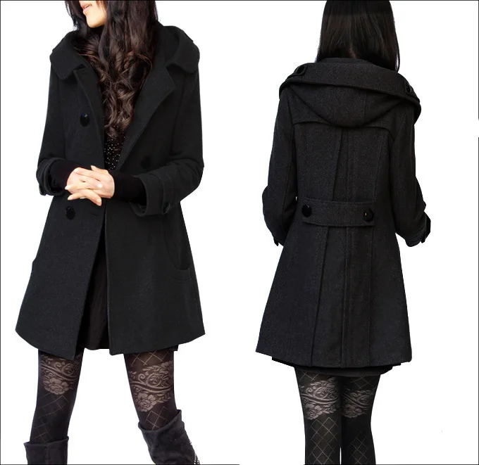 

2019 Autumn And Winter New Style Woolen Jacket Mid-length Double Breasted Hooded Overcoat Plus-sized Thick Fat Mm Woolen Overcoa