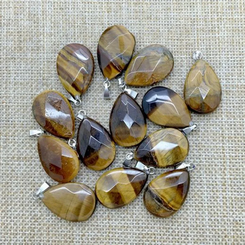 Hot Sale 16-25 mm Nature Stone Black Agates Gold Sand Rose Quartzs Drop of water Heart Women Necklace Charms Crystal Pendant