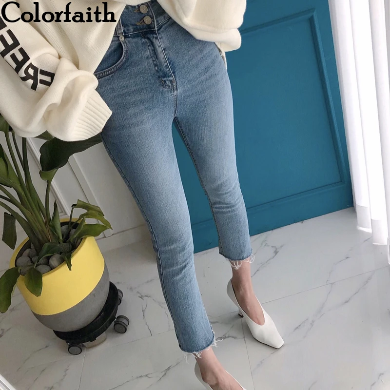 Colorfaith/ женские джинсы деним, повседневные синие брюки с высокой талией в Корейском стиле, брюки для женщин, джинсы длиной до щиколотки J516