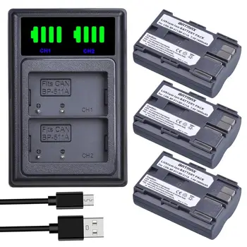 

Batmax BP-511 BP-511A BP 511 Battery+LED USB Dual Charger with Type C Port for Canon EOS 40D 300D 5D 20D 30D 50D