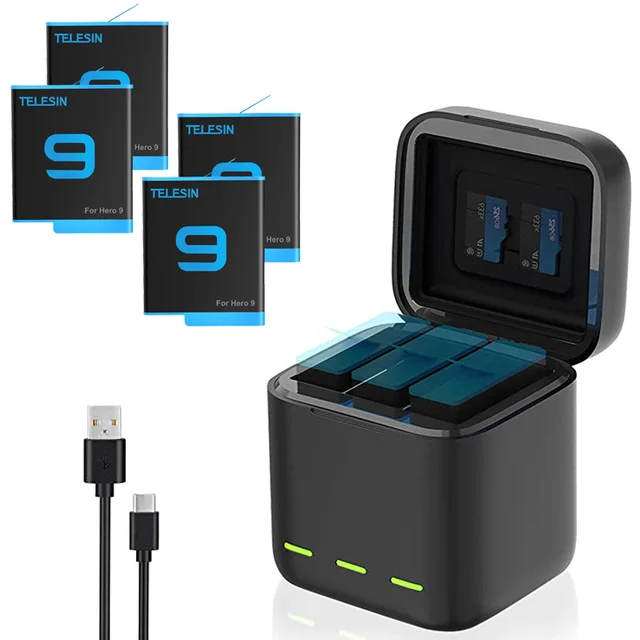 GoPro 9 Battery Charger Smart Fast Charging Case 1750mAh Li-ion Battery Storage Box Chargers Electronics Gadget Tools dfe6076e1d429c24edcbb2: 1Charger|1Charger 1Battery|1Charger 2Battery|1Charger 3Battery