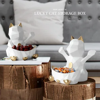 

Statue Wall Storage Box Wall Decor En Resin for Candy Nut Geometric for Wedding Decoration Lucky Cat Figurine Decorative Home