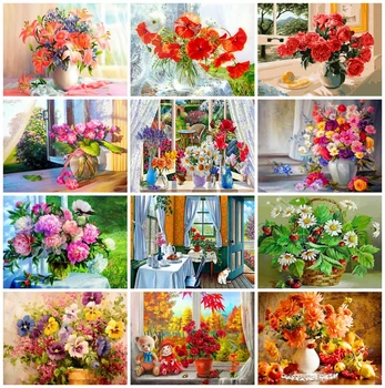 

EverShine Oil Painting By Numbers Flowers Handpaint DIY Coloring By Numbers Cartoon Vase Canvas Wall Set Art Home Decor