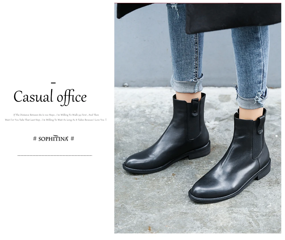 SOPHITINA Solid Women's Boots High Quality Genuine Leather Square Heel Comfortable Round Toe Shoes Special New Ankle Boots PO247