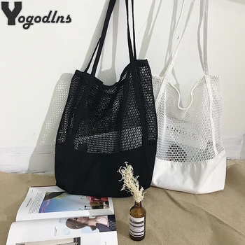 

2020 New Design Women's Handbag Mesh Hollow Out Sandy Beach Package Large Capacity Shoping Shoulder Bag Canvas Female Tote Bags