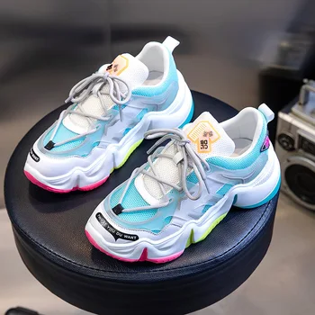 

Summer 2020 New Leather Women's Shoes Sneakers FlatWild Platform Increased Daddy Shoes Women Casual Sports Shoes Woman Mesh