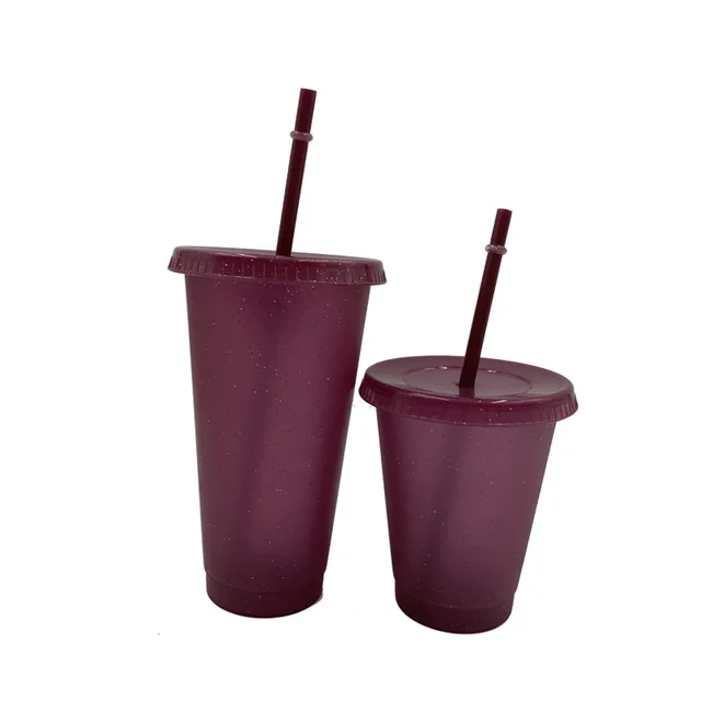 400/700Ml Reusable Flash Powder Tumbler with Lid Matte Finish Straw Cup Diy Plastic Cold Water Bottle Coffee Mug Outdoor Party purple