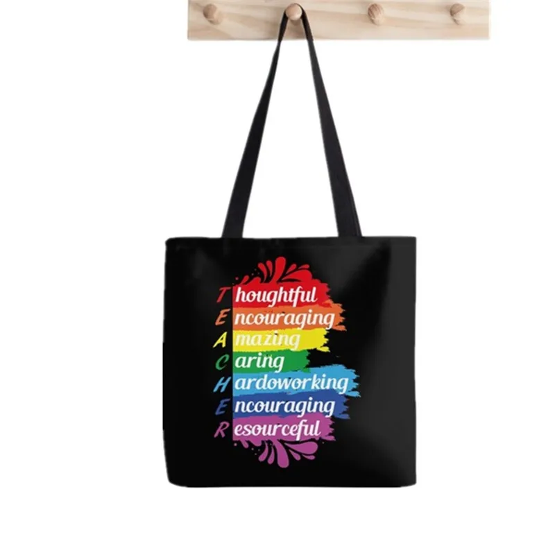 Shopper Thankful Blessed Teacher Printed Tote Bag women Harajuku shopper Funny handbag girl Shoulder shopping  Lady Canvas Bag