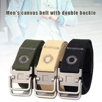 

Men Belt Thickened Canvas Belt Double Buckle Durable Cowboy Pants Belt for Outdoor Sport XIN-Shipping