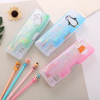 

1 Pcs Translucent Creative Multifunction Cylindrical Pencil Box Case 2019 school Stationery Pen Holder Pink Blue calculator