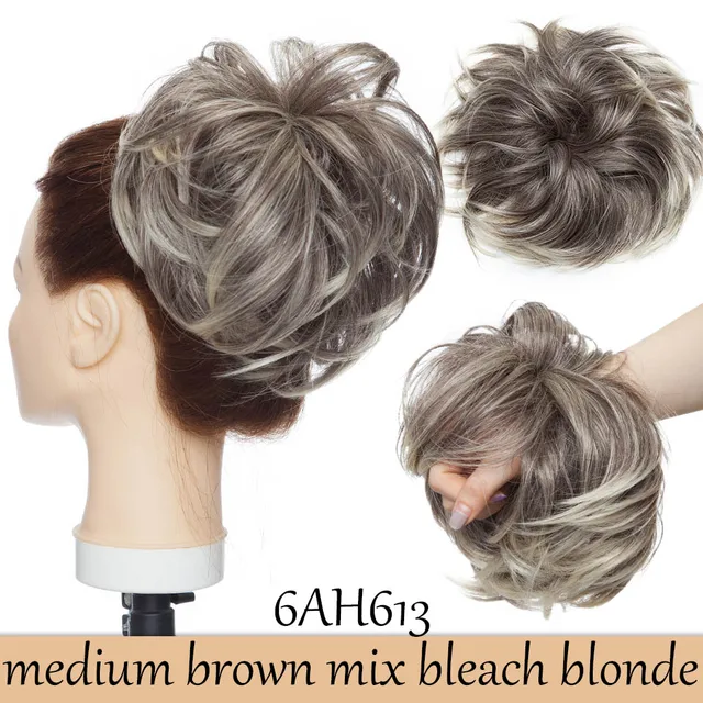 HAIRRO 80g Straight Donut Chignon Hairpieces Synthetic Ombre Elastic Updo Chignon Fluffy Messy Scrunchies Hair Bun For Women 6AH613-80g