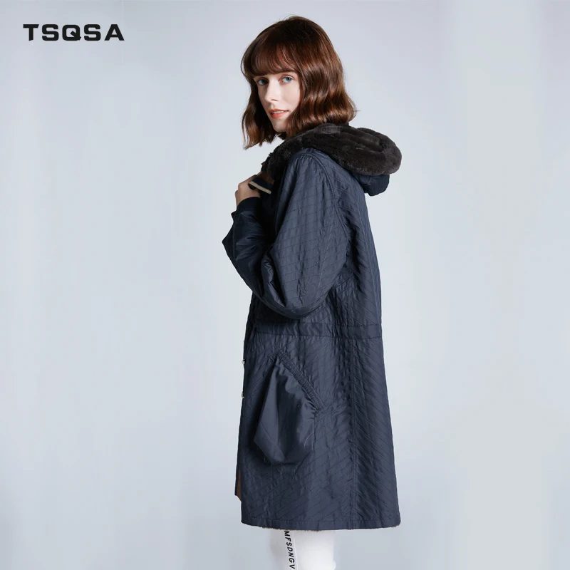 TSQSA/зимнее Двустороннее пальто с кроличьим мехом для девочек пальто из натурального меха кролика рекс Модное Длинное плотное меховое Женское пальто TAC1943