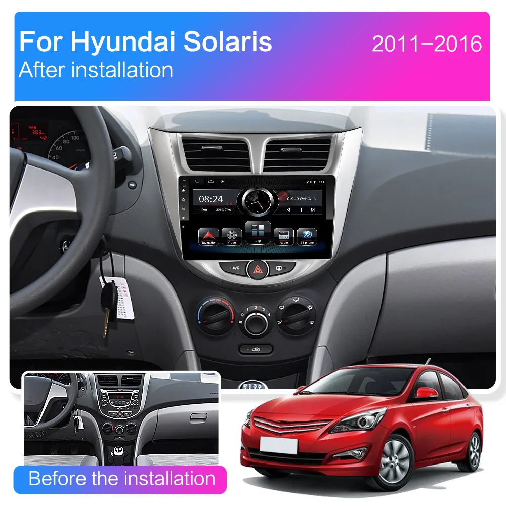Android 9,0 для hyundai Solaris 2010 2011 2012 2013 автомобильный Радио gps навигация видео мультимедийный плеер 2G ram