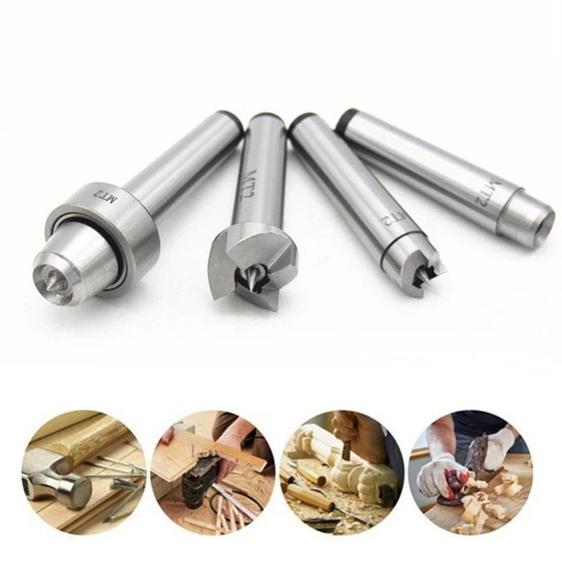 

2020 new arrival 4 PCS MT2 Wood Lathe Center Set Live Center Drive Spur Cup MT2 Arbor W/Case Heat Treated Steel 163*145*50mm